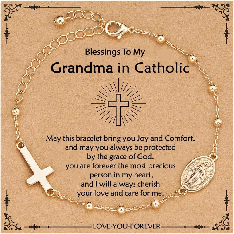 VULETO Catholic Virgin Mary Cross Bracelet Gifts for Girls Teens Women, Rosary Beads Charm Link Chain Bracelet Christmas Christian Religious Jewelry Gifts - Image 1